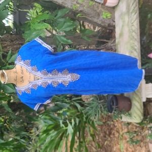 Sulu Collection L blue embroidered embellished tunic dress. GUC